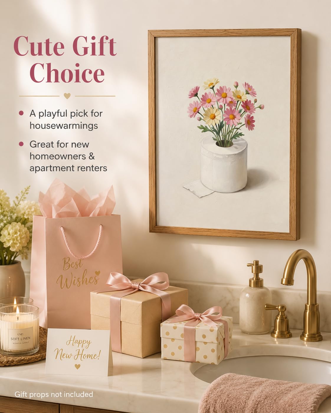 Wood Framed Funny Bathroom Wall Art Toilet Paper Flower Vase Wall Decor (Toilet Paper Flower Vase / 16"L x 24"W)