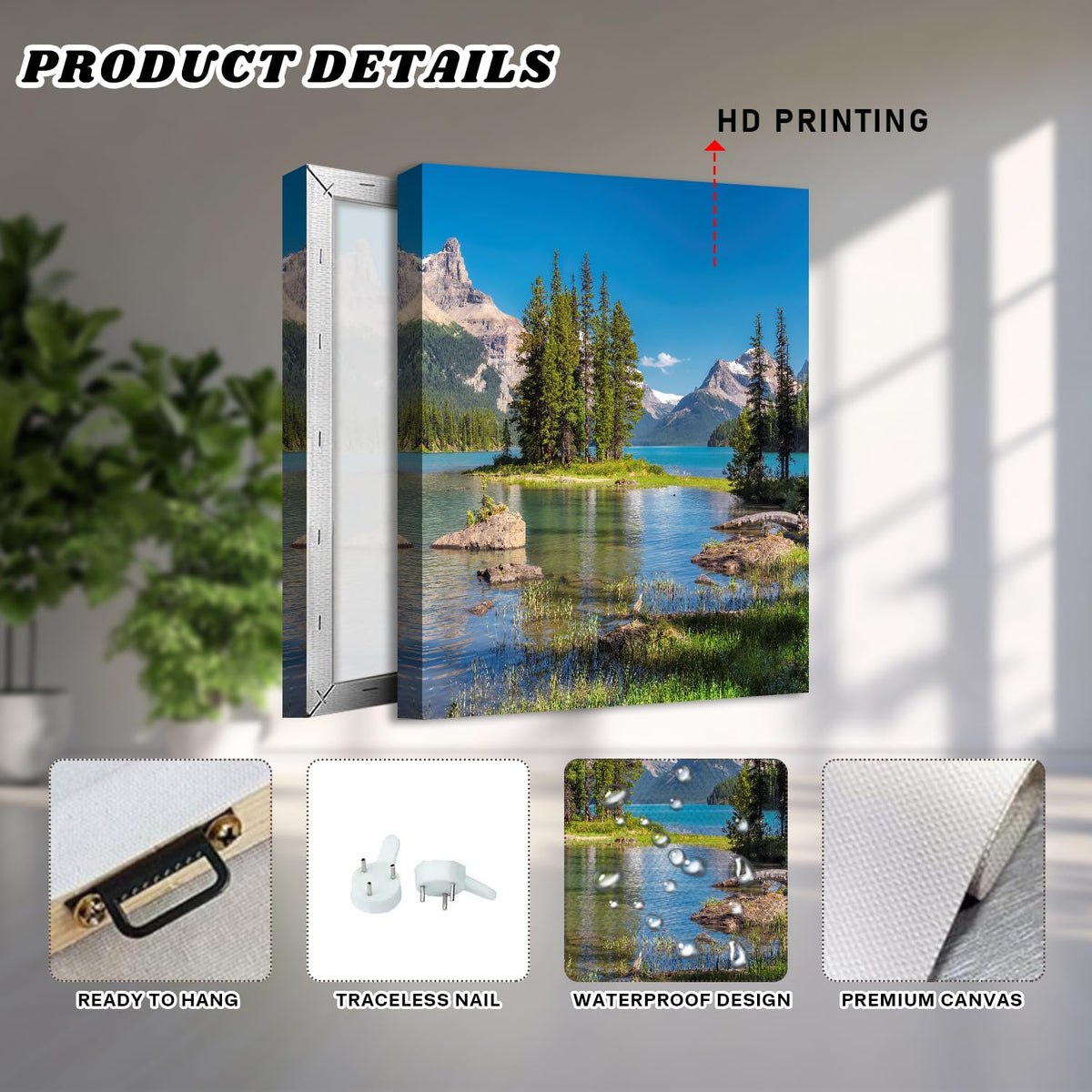 Mountain Wall Art Jasper National Park Posters Nature Landscape Canvas Pictures Alberta Rocky Mountain Maligne Lake Prints Green Forest Scenery Canvas Artwork for Living Room Home Decorations 12x16" (16"L x 12"W / Jasper National Park)
