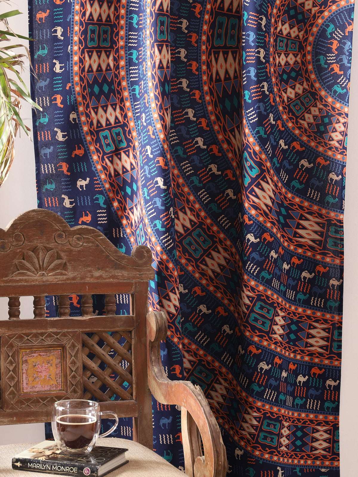 Blue Hippie Mandala Art of Camel Curtains 100 Inch Length for Living Room Bedroom 2 Panels Set Semi Sheer Window Curtains 76 Inch Width Boho Farmhouse Drapes W76xL100 Tarquoise (76"W x 100"L (Pack of 2) / Camel Blue Tarquoise)