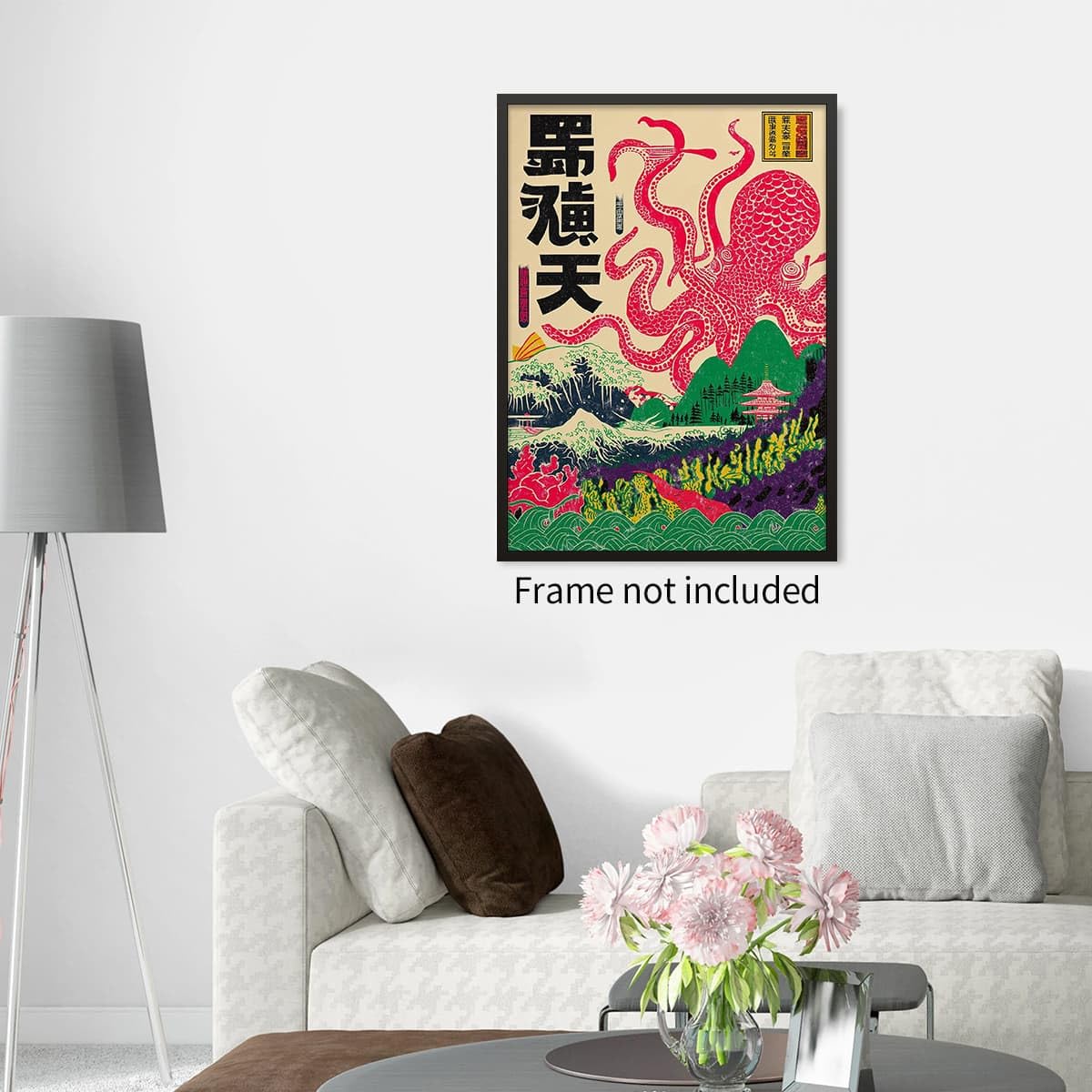 Japanese Wall Art Octopus Ocean Theme Canvas Print Vintage Ukiyo (Unframed / Japanese Art 002 / 30"L x 20"W)