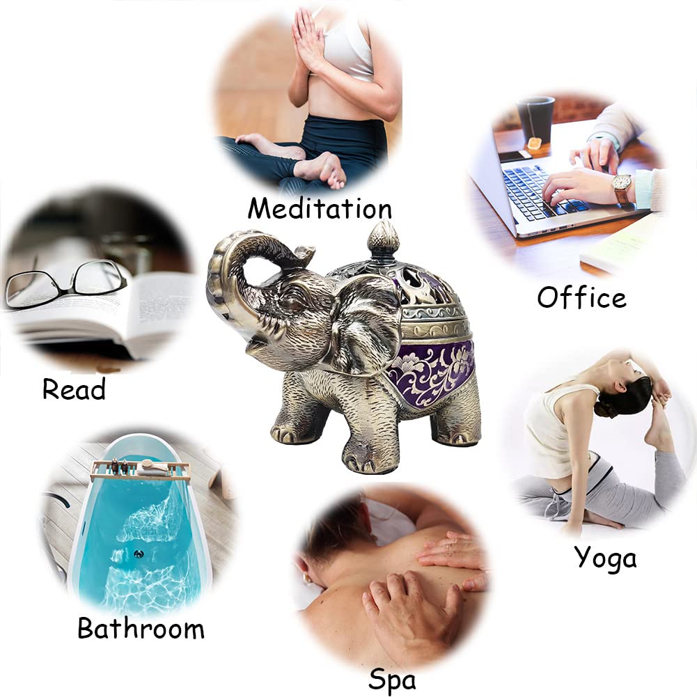 Metal Elephant Incense Holder (Purple)