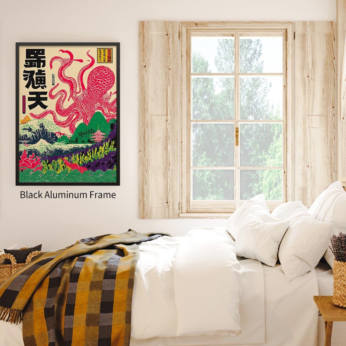 Black Framed Japanese Wall Art Octopus Ocean Theme Canvas Print 12x16in Vintage Ukiyo (Black Framed / Japanese Art 002 / 16"L x 12"W)