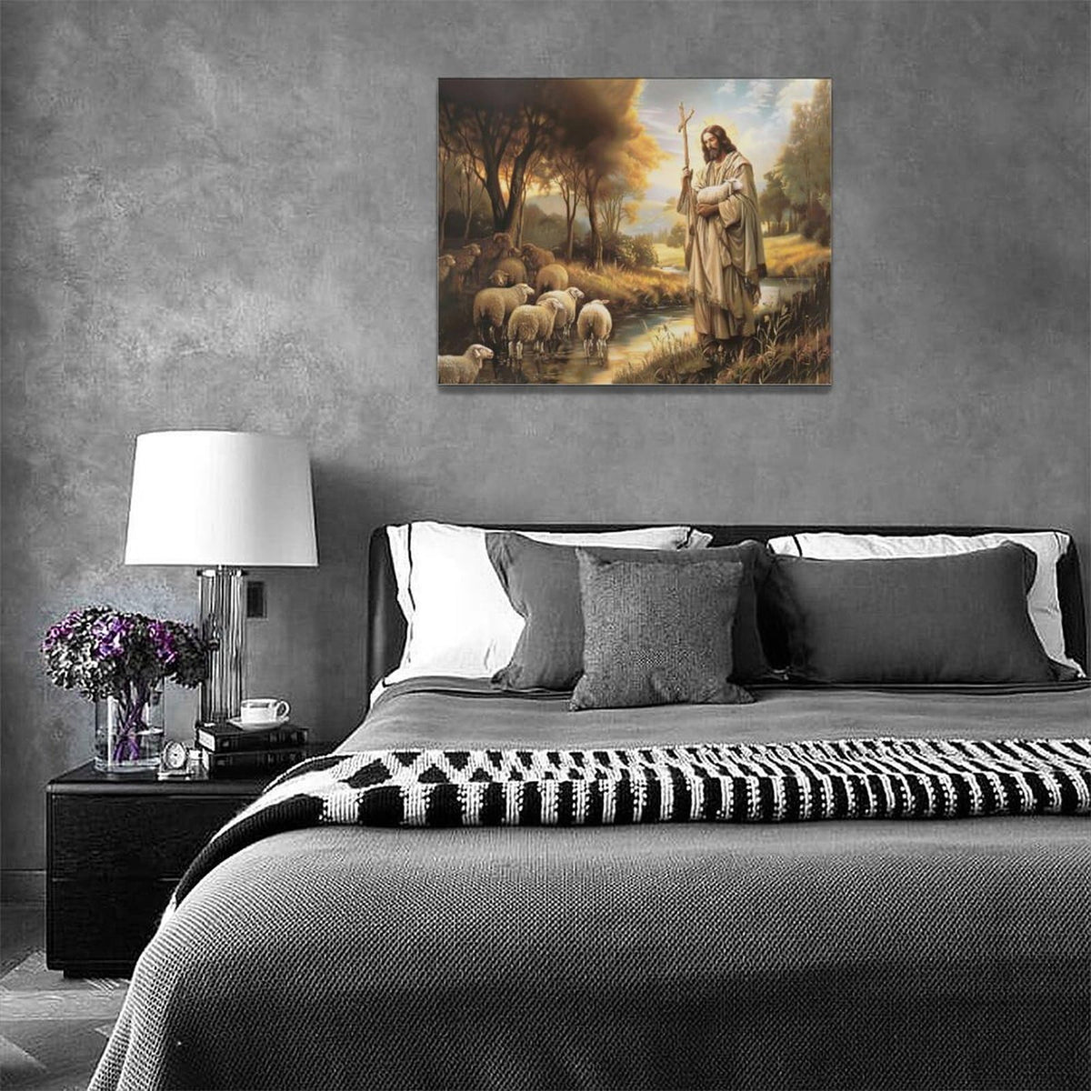 Jesus And Lamb Wall Decor Christian Pictures Vintage Jesus Christ Religious Canvas Wall Art God Lamb Painting Home Modern Artwork Framed for Church Living Room Bedroom Bathroom Office 16 x 12 inch (16"L x 12"W / Lamb Jesus)