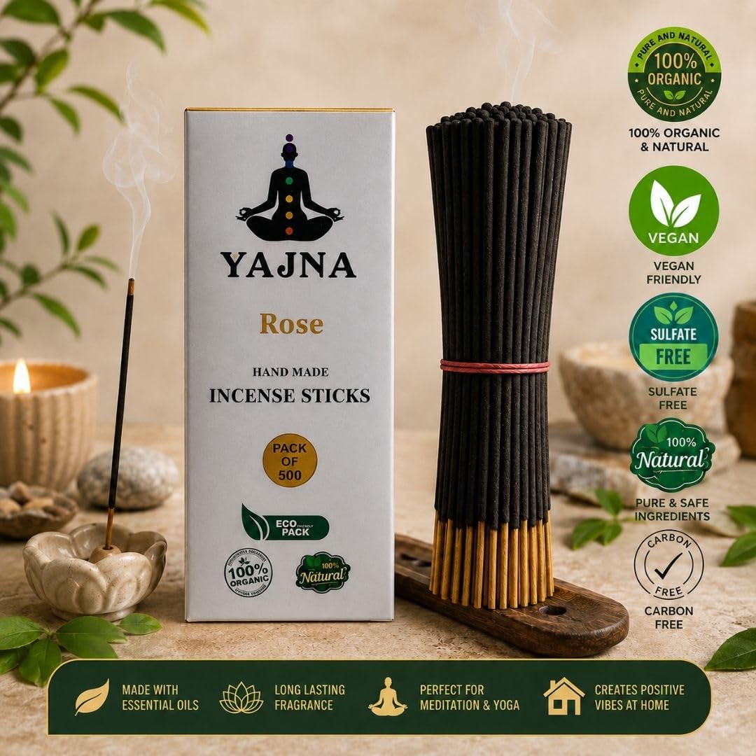 Rose-Incense-Sticks 100%-Natural-Handmade-Hand-Dipped Organic-Chemicals-Free for-Purification-Relaxation-Positivity-Yoga-Meditation The-Best-Woods-Scent (500 Sticks (750GM)) (Rose / 500 Sticks (750GM))