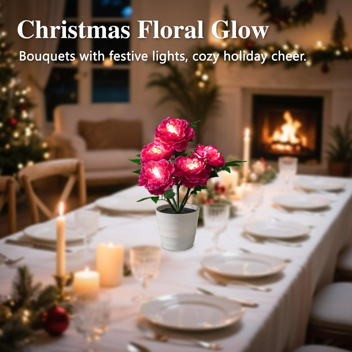 Peony Artificial Flower Lamp (Peony-Rose Red)