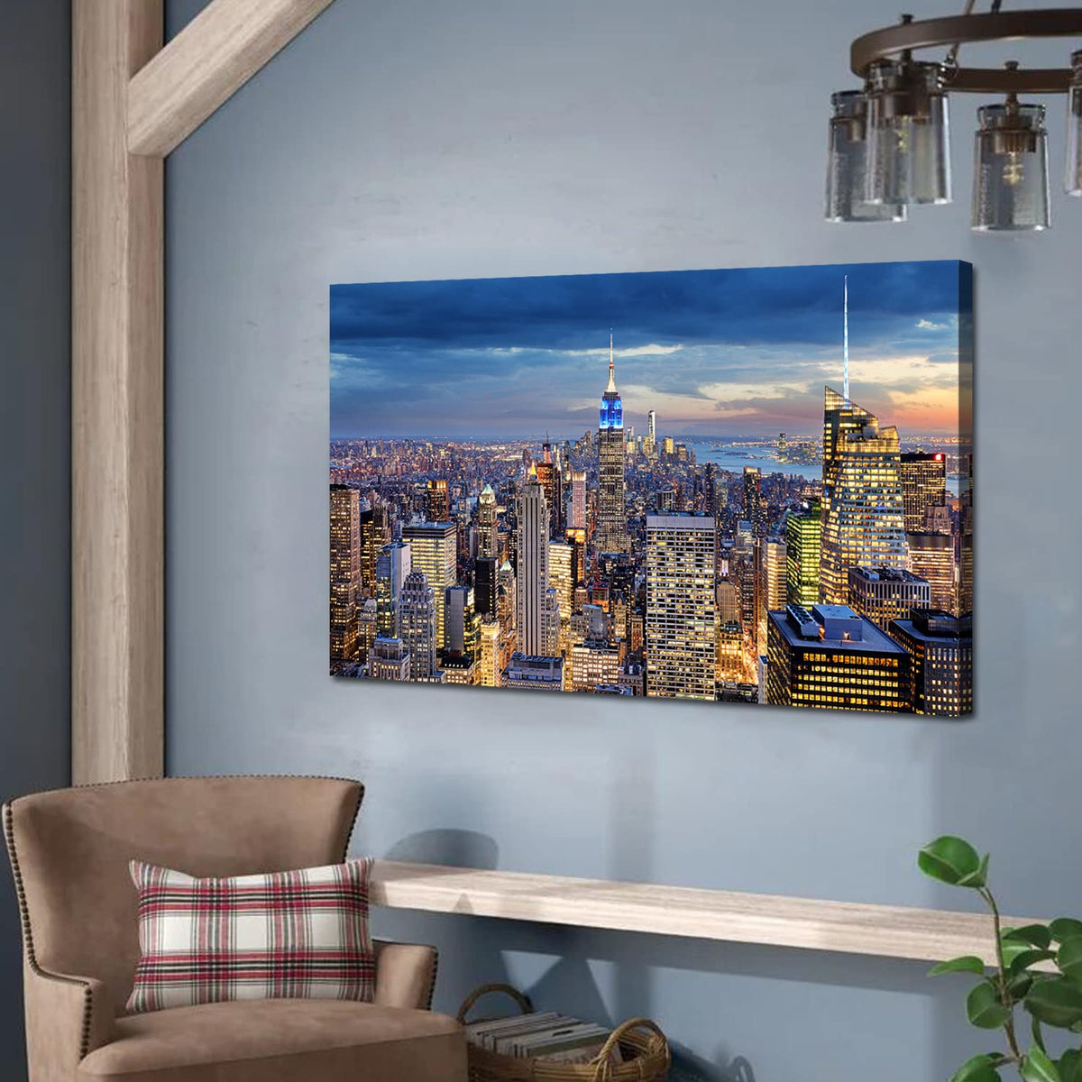 Large New York City Wall Art NYC Skyline Picture Office Wall Decor Modern Manhattan Cityscape Canvas Prints Night City Urban Skyscraper Panoramic Artwork for Bedroom Living Room Home Decoration 24x48" (48"L x 24"W / NewYork)