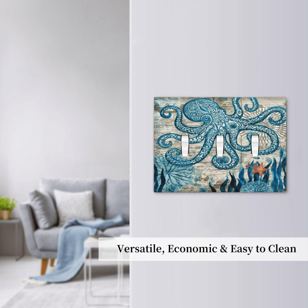 Nautical Ocean Starfish Octopus 3 Gang Electrical Outlet Light Switch Cover Decorative Triple Toggle Wall Plate Electric Faceplate Switch Face Plate (Nautical Ocean Starfish Octopus / 3 Gang Toggle Mid)