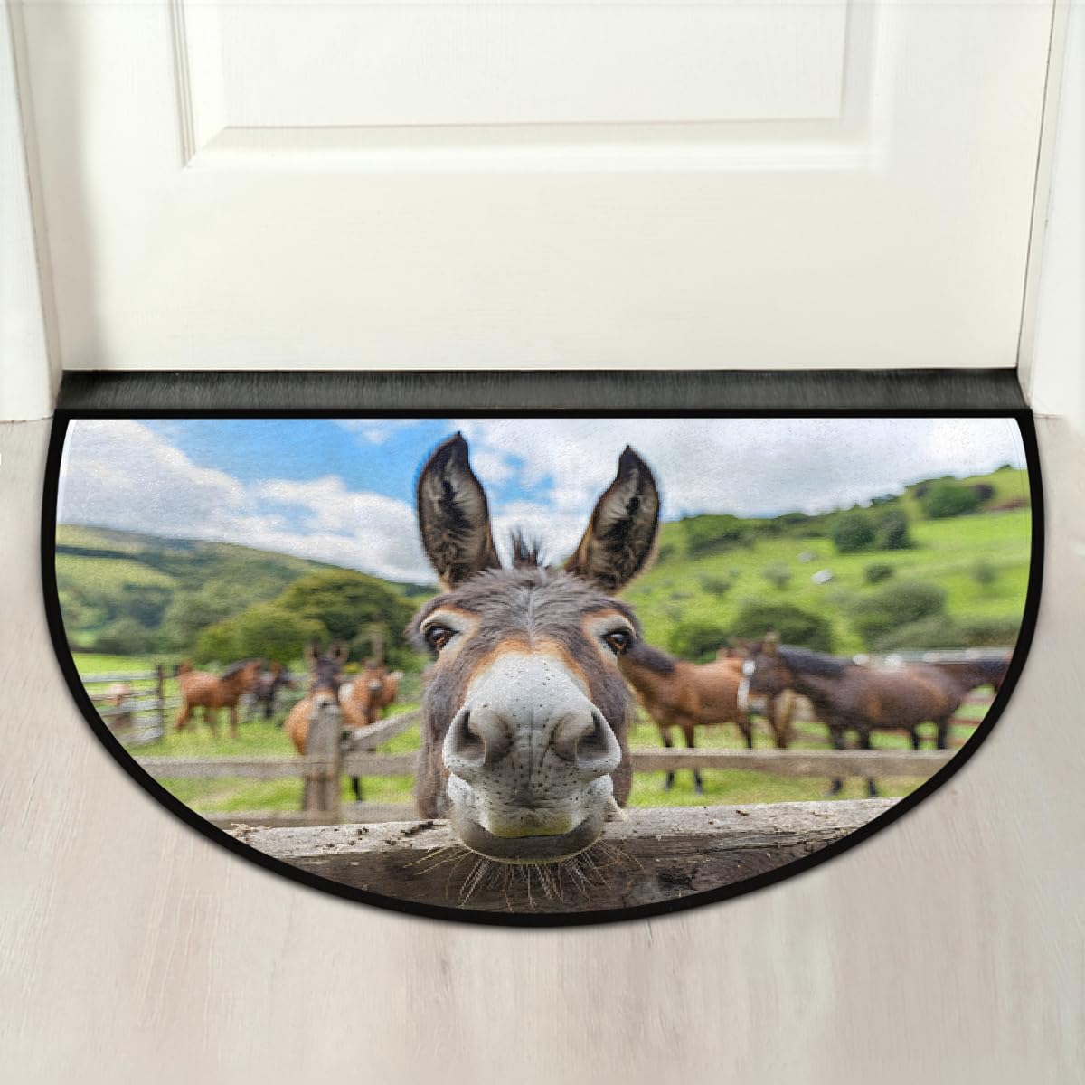 Animal Donkey Half Round Rug Half Moon Door Mat Half Circle Rugs (Y:color 3)