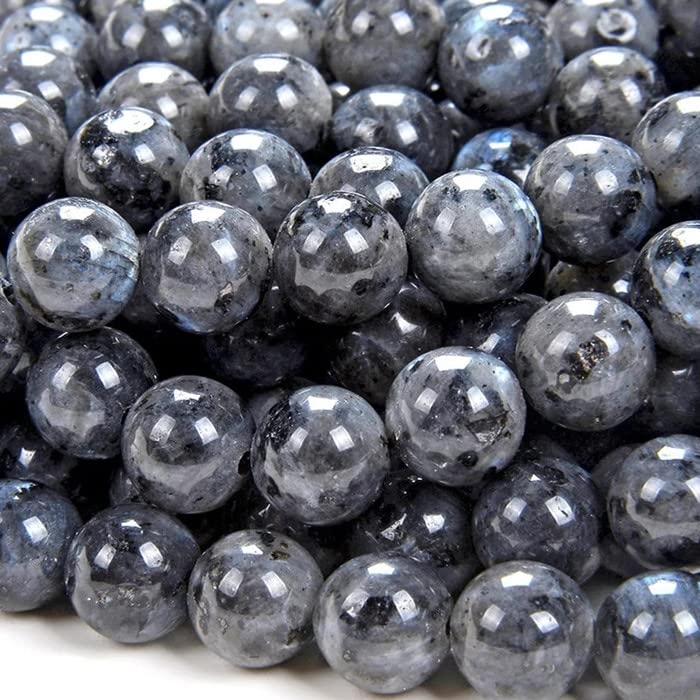 108 Pcs Larvikite Beads for Jewelry Making 8 MM Black Larvikite Gemstones Loose Beads for Bracelet Making (Larvikite Beads / 8MM, 108pcs)