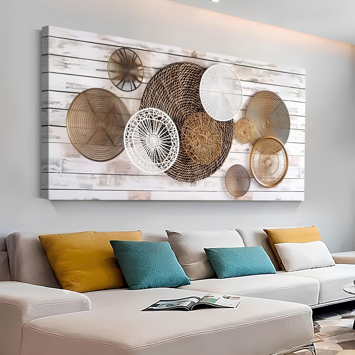 Boho Abstract Canvas Wall Art for Kitchen Picture for Dining Room Rustic Neutral Geometric Basket Painting Wall Decor Farmhouse Prints Minimalist Poster Artwork Home Bedroom Decorations 30x60” (60"x30"x1 / ABSTRACT02)