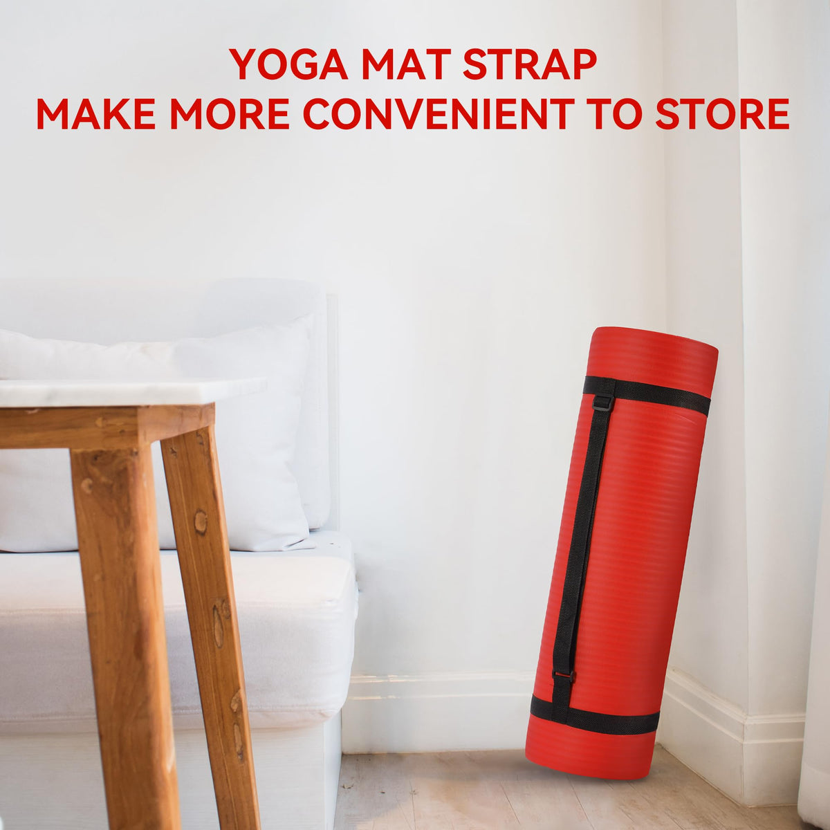 1/2-Inch Thick High Density Foam Exercise Yoga Mat with Carrying Strap – For Cushioning The Body Against Hard Floors – Mat Only – Red (Red)