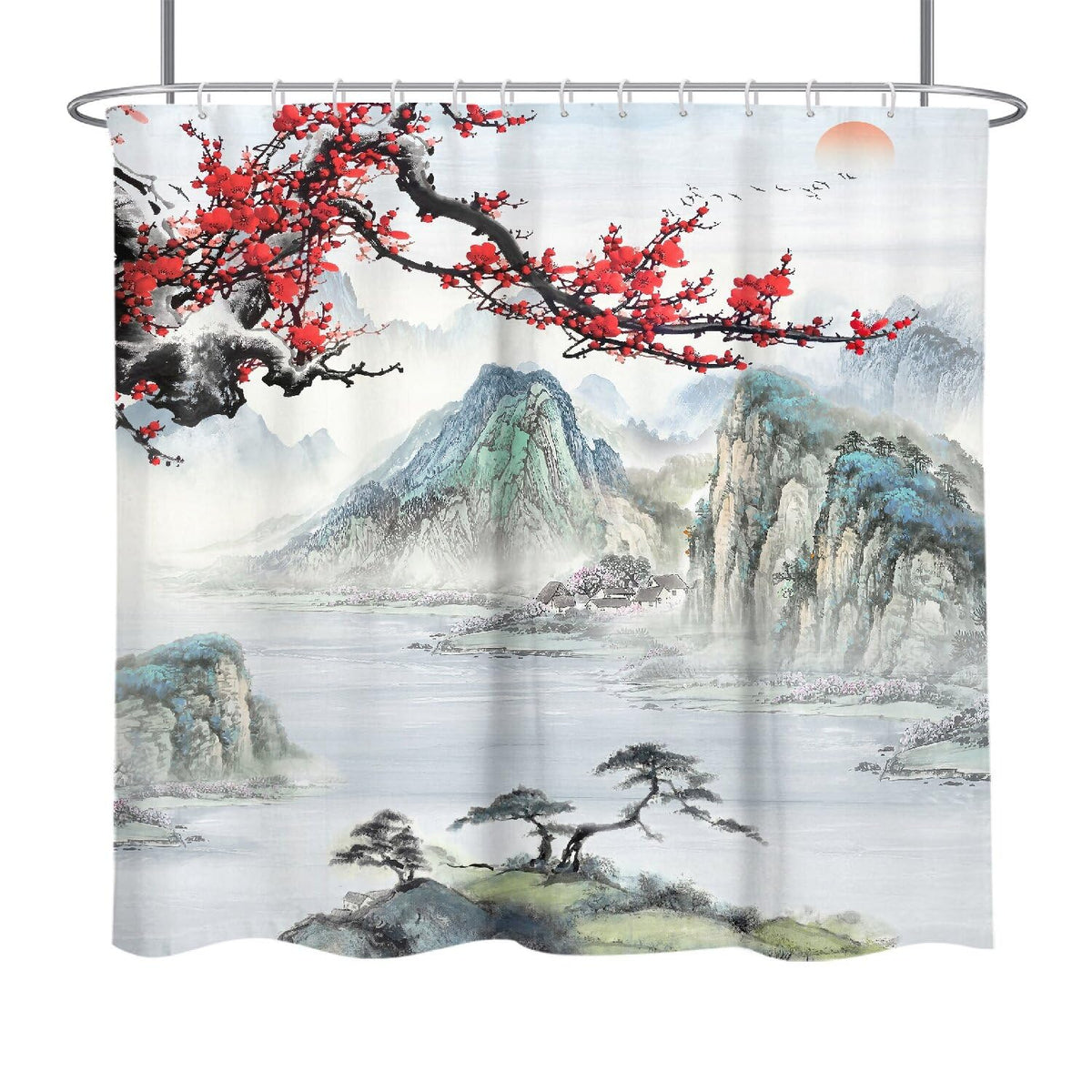 Japanese Shower Curtain with Cherry Blossom (Oriental / 72"W x 72"L (Pack of 1))