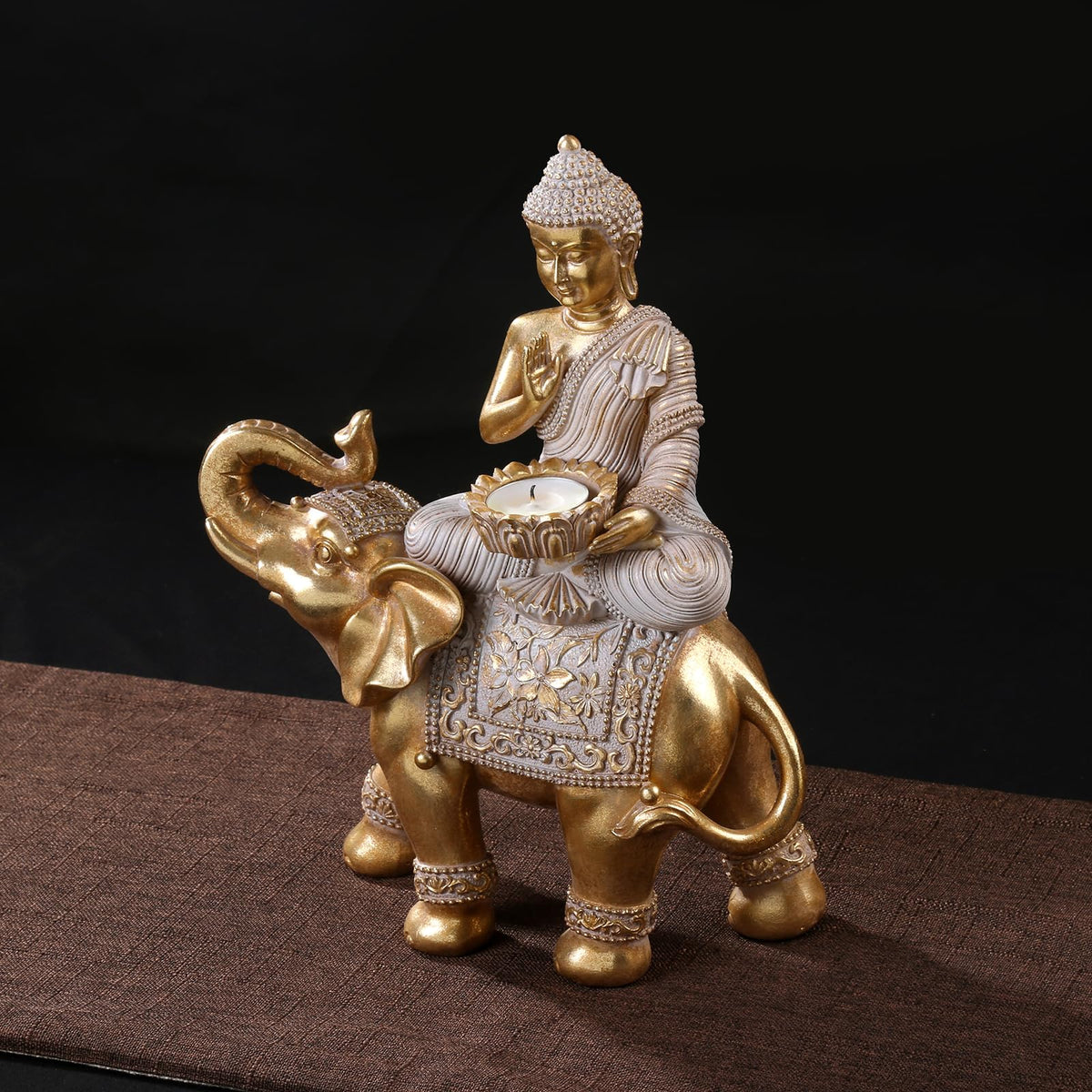 Buddha Statue for Home Decor Gold Candle Holder 11.5” (Elephant Buddha Statues-b / 8.85"*4.13"*11.5")