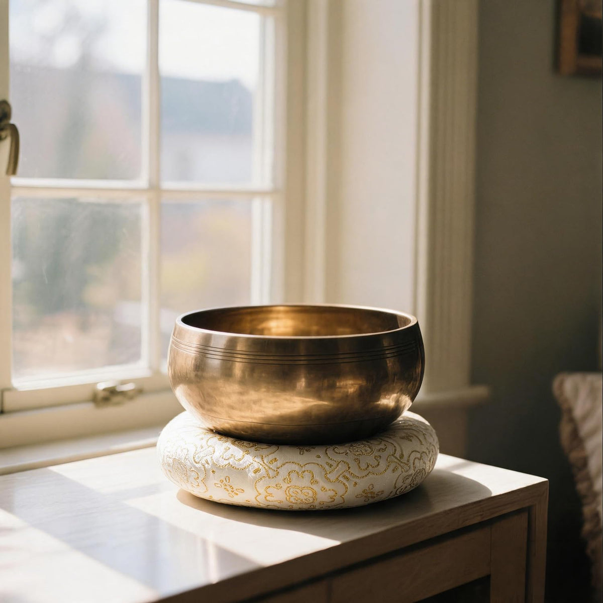 Singing Bowl Cushion for Crystal & Tibetan Singing Bowls (WhiteGold / 6.7 Inch)