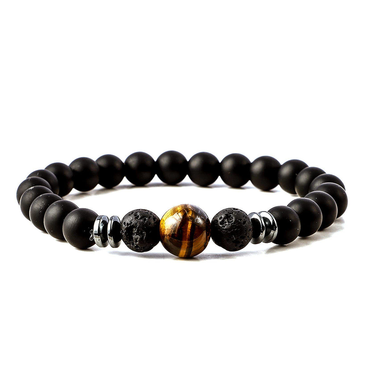 3 Pcs Lava Rock Bracelets for Women and Men Diffusing Meditation Wood Beads Bracelet with Tiger Eye Stone (A3 : 3 Pcs Different)