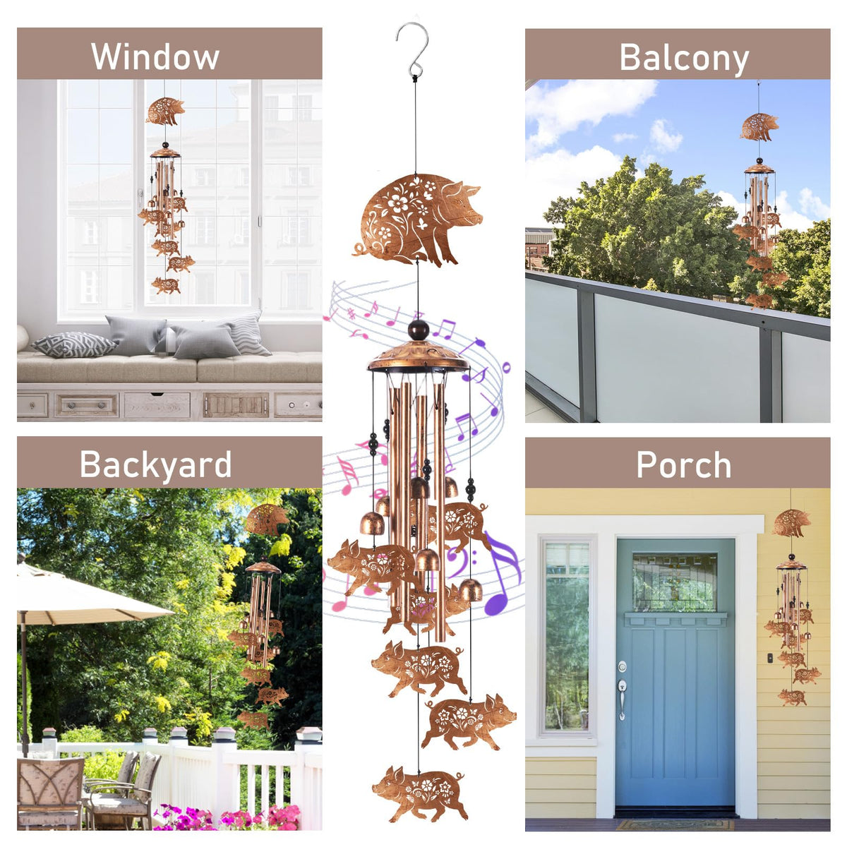 Pig Wind Chimes for Outside (Pig)