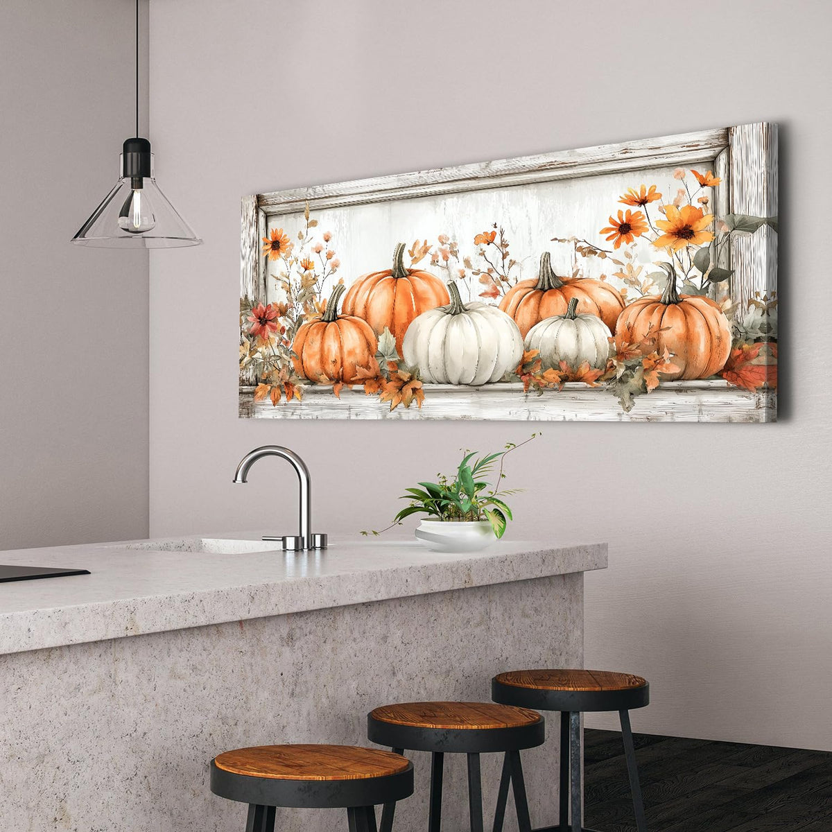 Farmhouse Pumpkin Canvas Wall Art Fall Pumpkins Pictures Wall Decor for Living Room Kitchen Dinner Room Decorations (48"x24"x1 / Pumpkin7)