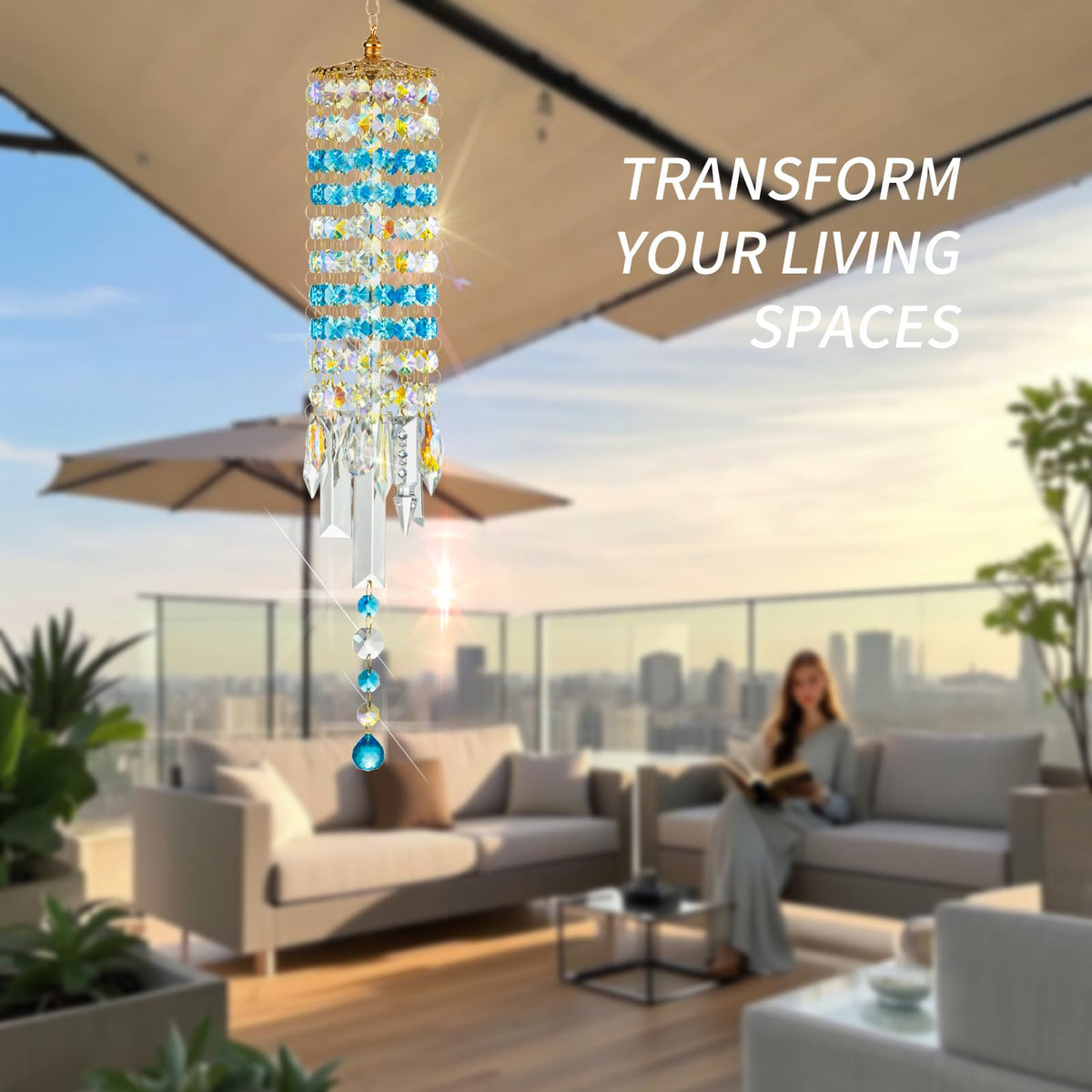 Crystal Wind Chimes Rainbow Suncatcher for Window (Sky Blue)