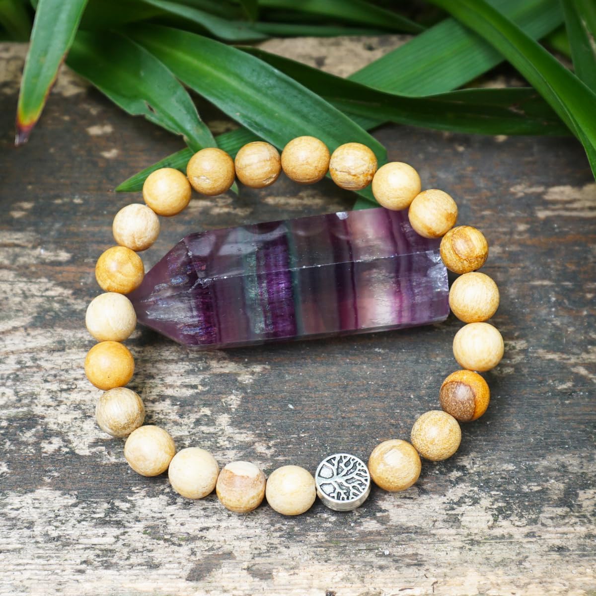 10MM Palo Santo Bracelet with Sterling Silver for Women Men (10MM Palo Santo Bracelet)