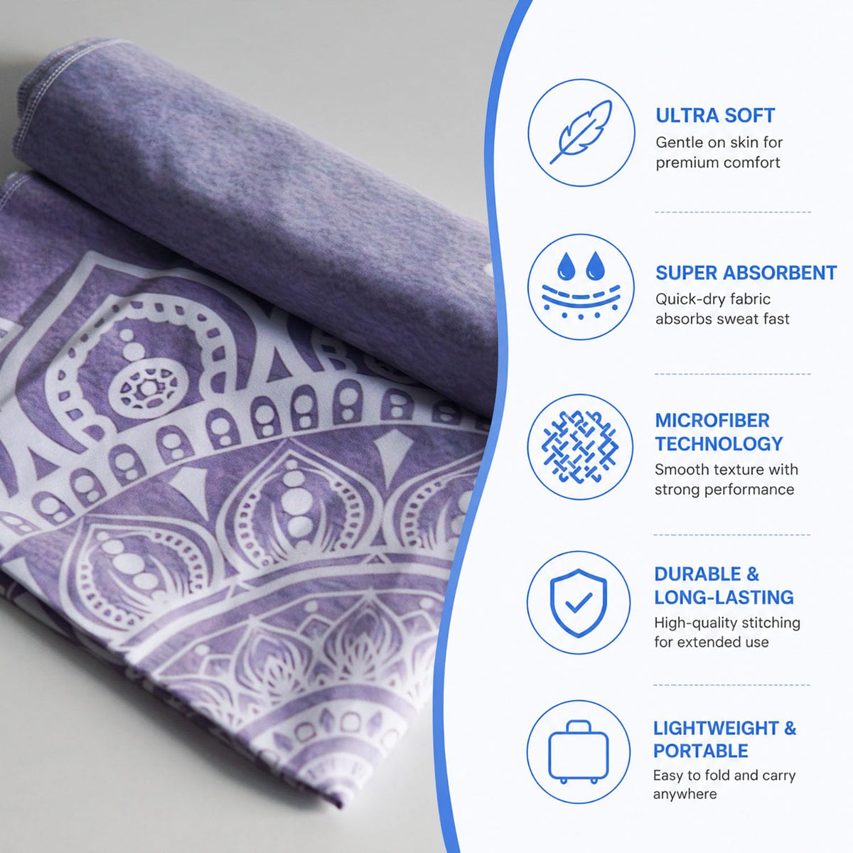 Yoga Mat Towel (Blue Flower-02 / Large)
