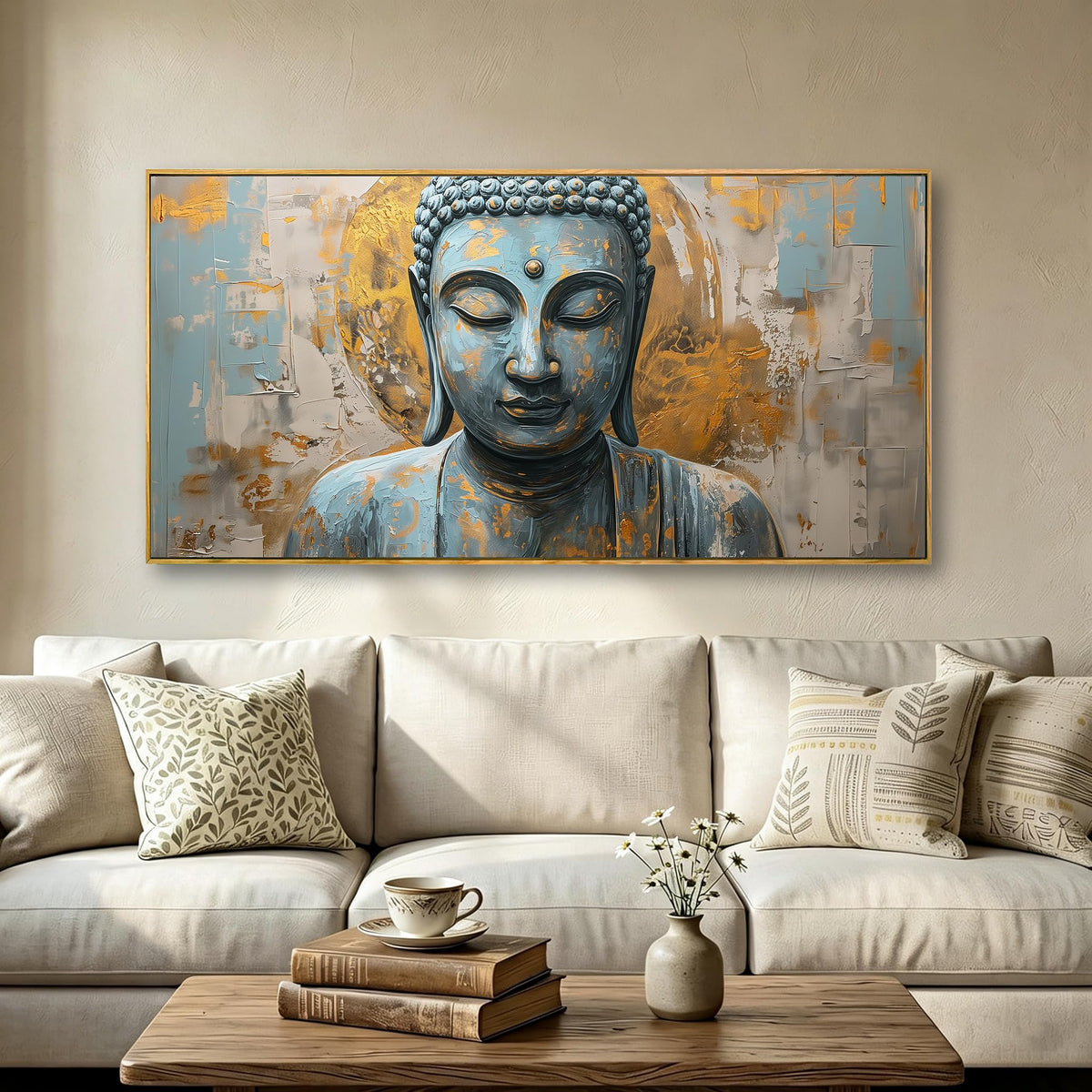 Buddha Wall Art Zen Canvas Painting Framed Modern Decor 30"x60" (58"L x 29"W / Buddha 01)