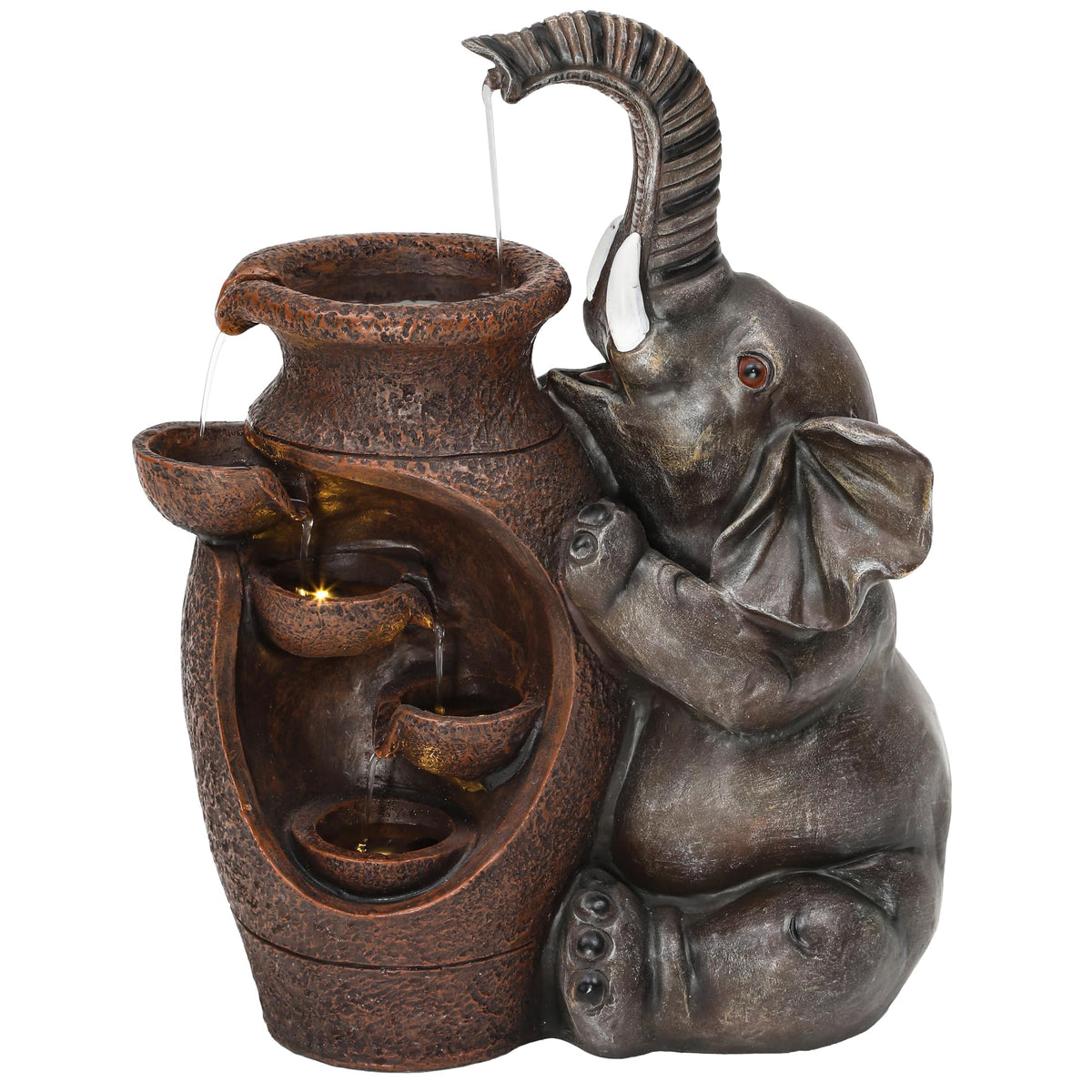 AUTODAYA 19" H Elephant Statue Outdoor Water Fountain with Warm LED Lights (19"h Terracotta)