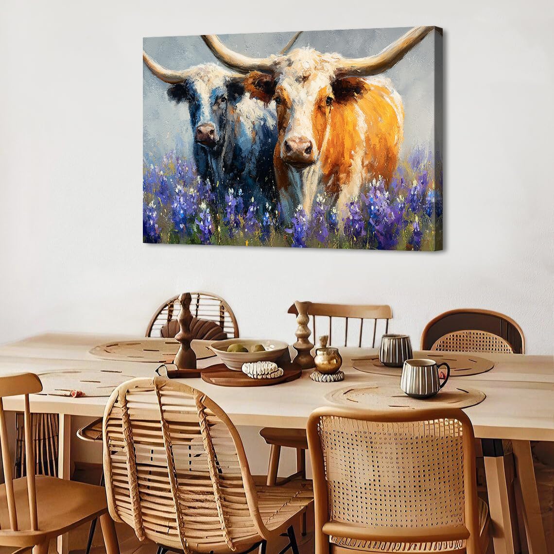 Farmhouse Highland Cow Wall Art Western Wall Decor Kitchen Living Room Large Highland Cow Picture Canvas Prints Decor Abstract Nature Country Animals Painting Poster Lavender Landscape Artwork 32x48” (48"L x 32"W / HighlandCow2)
