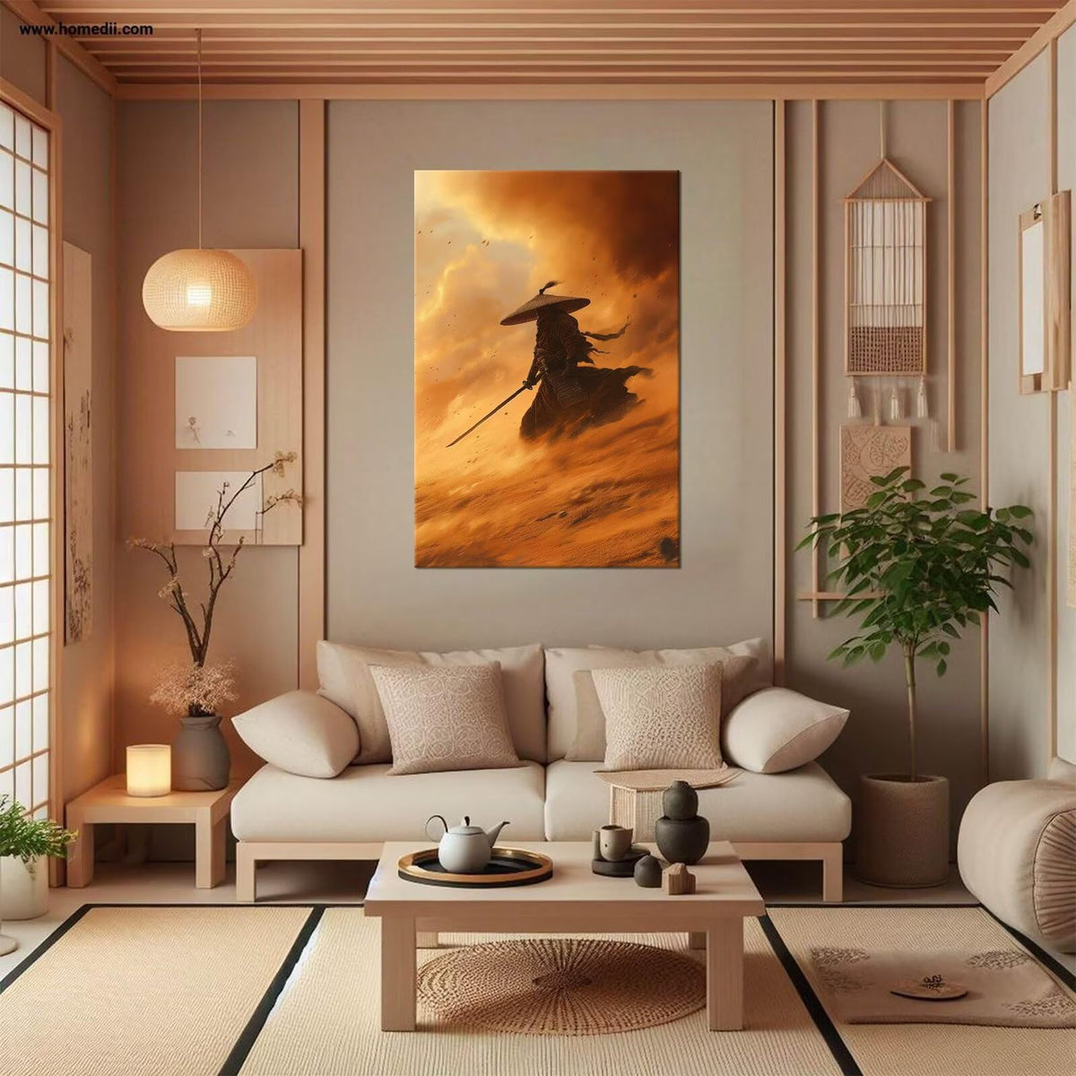 18x24 Inch Japanese Canvas Framed Wall Art (18"L x 24"W / Samurai18)