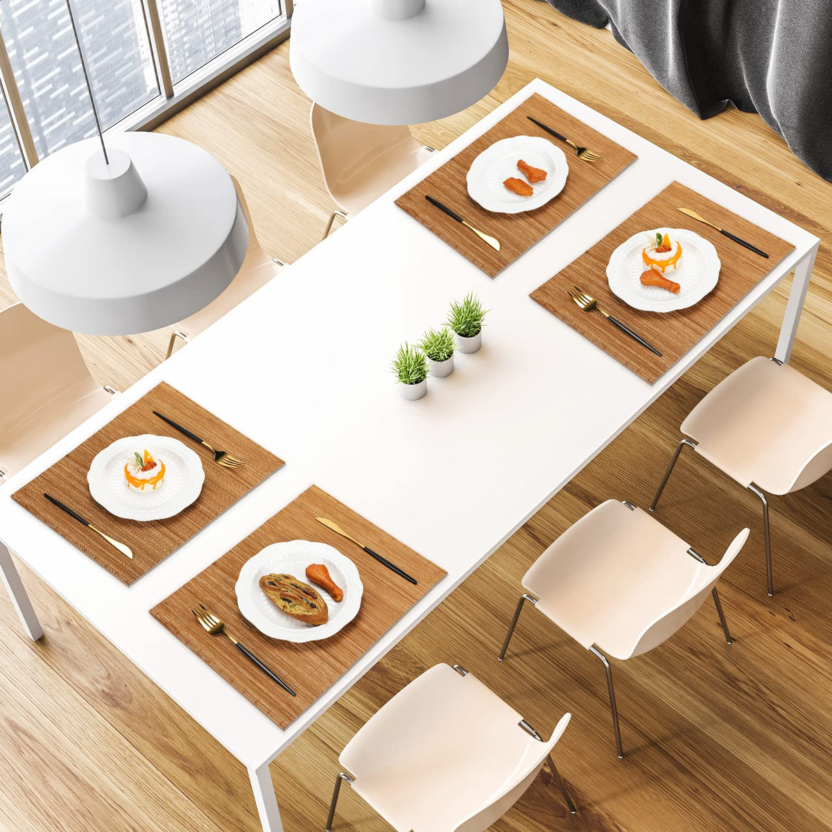 24 Set Washable Bamboo Placemats 15.8x12in Sushi Rolling Mat (Bamboo Color)