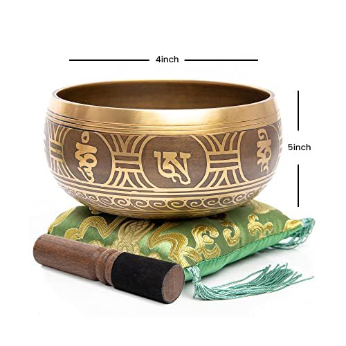 Tibetan Singing Bowl Set (Gold - Green / 4 Inches)
