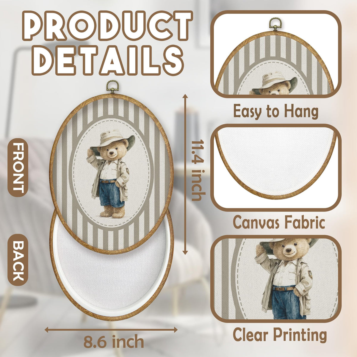 Bear Nursery Oval Wall Art Decor Products (Colour27)