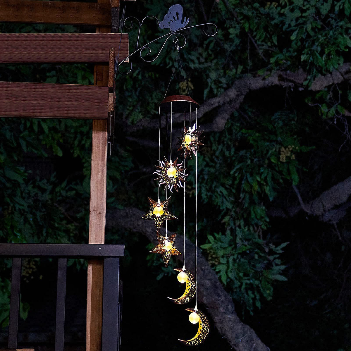 Solar Wind Chimes for Outside with Sun Moon Star Solar Hanging Lights Windchimes Outdoors Garden Decor Gifts for Mother