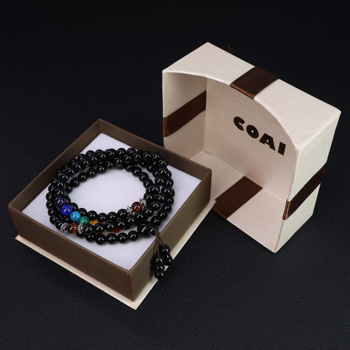 Obsidian 7 Chakra 108 Beads Stone Beaded Mala Bracelet Necklace (Rainbow Obsidian)