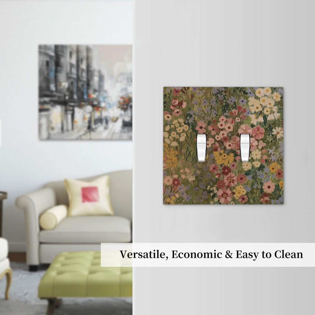 Rustic Colorful Floral Vintage Flower Decorative 2 Gang Double Toggle Outlet Light Switch Cover (Rustic Colorful Floral Vintage Flower / 2 Gang Toggle Mid)