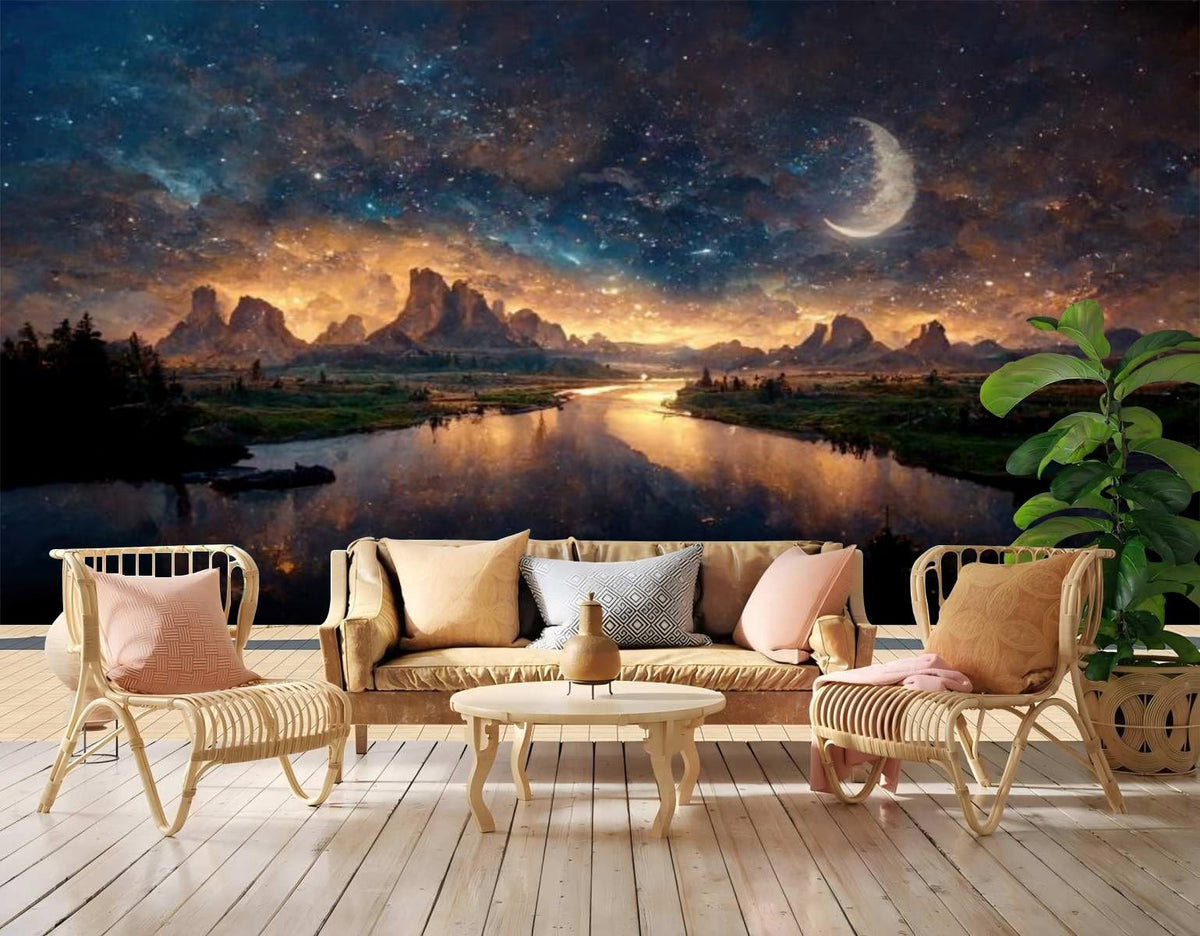 Peel and Stick Wall Mural Wallpaper Night Sky 136"×96" Decor G21 (G21 / 136" x 96")