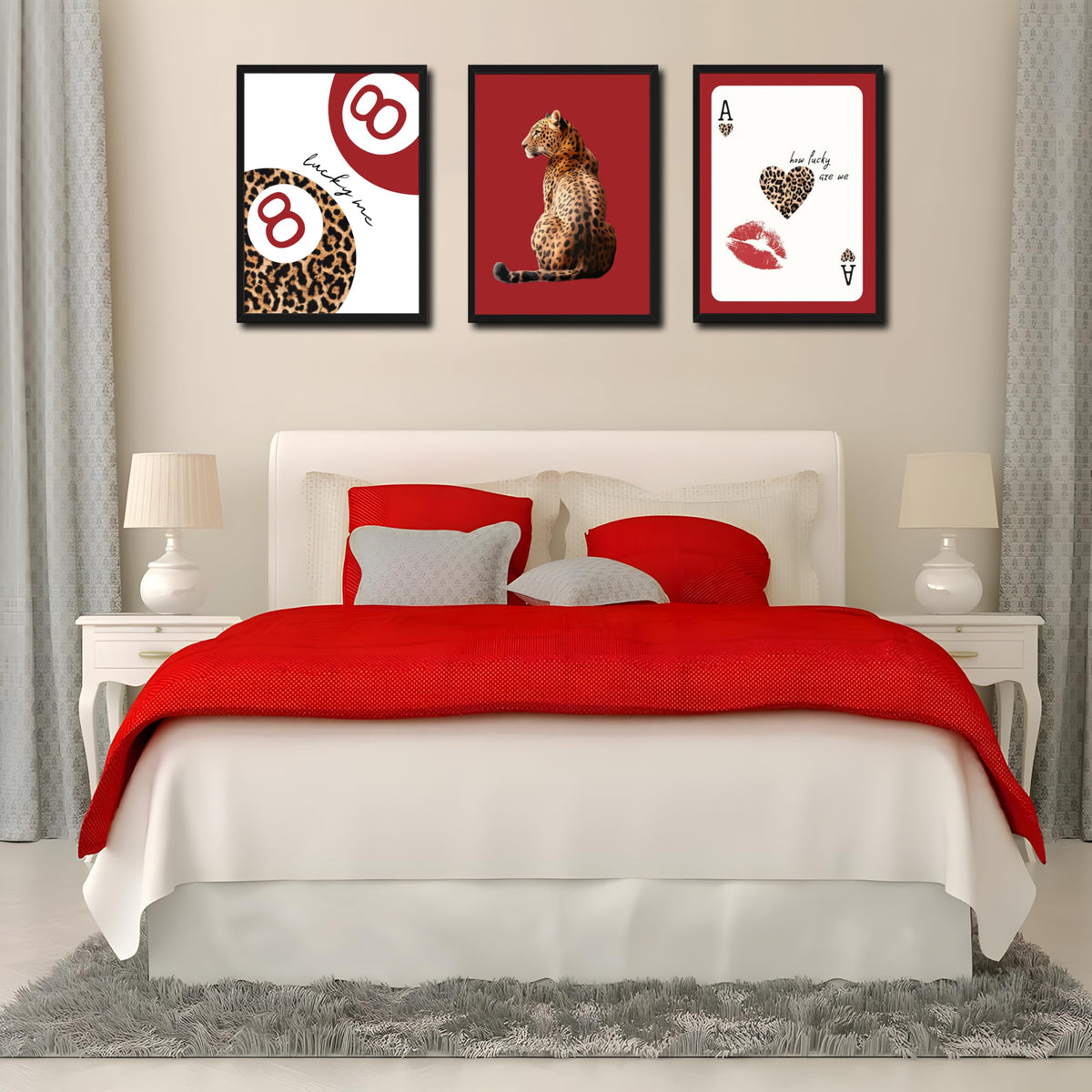 Framed Trendy Leopard Wall Art Set of 3 (Red Leopard / 24"L x 16"W)