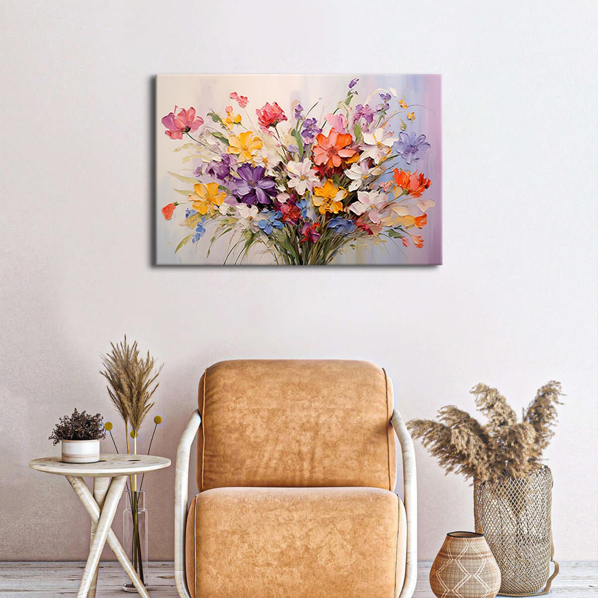 Floral Botanical Wall Art Wildflowers Bouquet Wall Decor for Bathroom Colorful Daisy Poppy Oil Painting Style Canvas Print Aesthetic Flower Picture Blossom Plants Artwork Bedroom Home Decoration (24"L x 16"W / Flower)