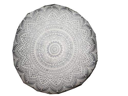 32" in Round Mandala Floor Pillow Cushion Cover Seating Throw Cover Hippie Decorative Bohemian Ottoman Poufs Pillow Cover Cases Boho Cotton Living Yoga Home Décor Room (White Silver Ombre)