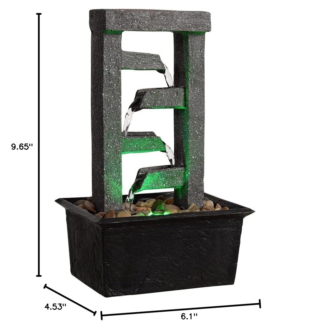 10" 4 Tier Tabletop Waterfall Fountain with Natural River Rocks (Cascading Ladder)