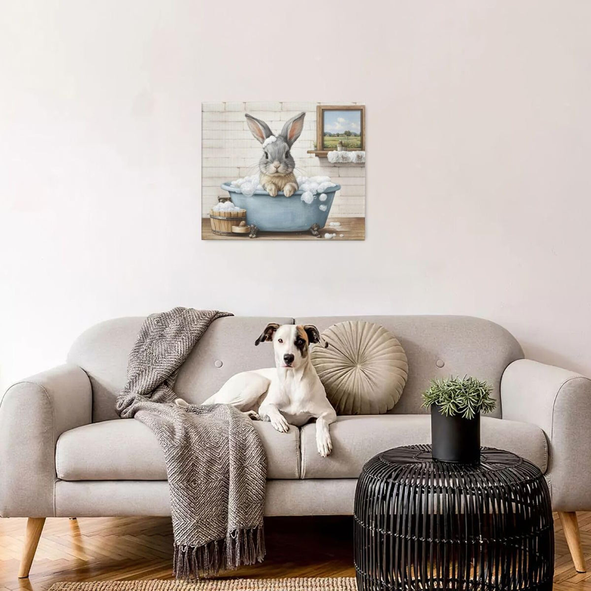 Farmhouse Bunny Bathroom Decor Wall Art Rabbit Pictures Canvas Prints Rustic Country Bathroom Painting Artwork Easter Decoration Framed Gifts for Women Girl Restroom Toilet 20"x24" (bunny / 24L"×20W")