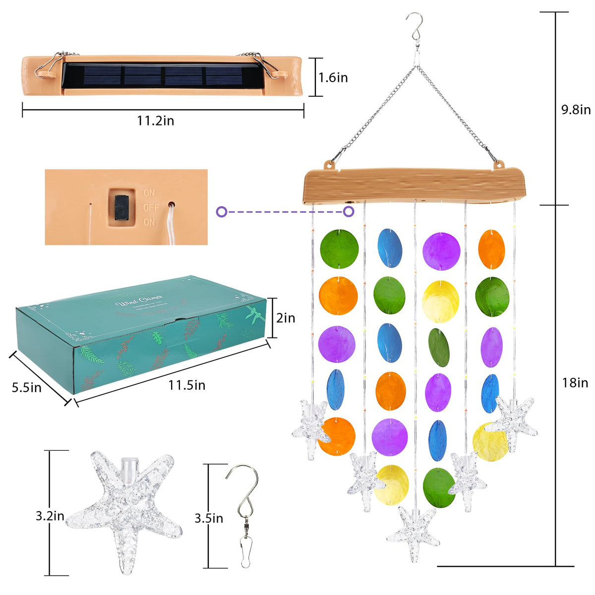 Solar Wind Chimes for Outside (Multicolor)