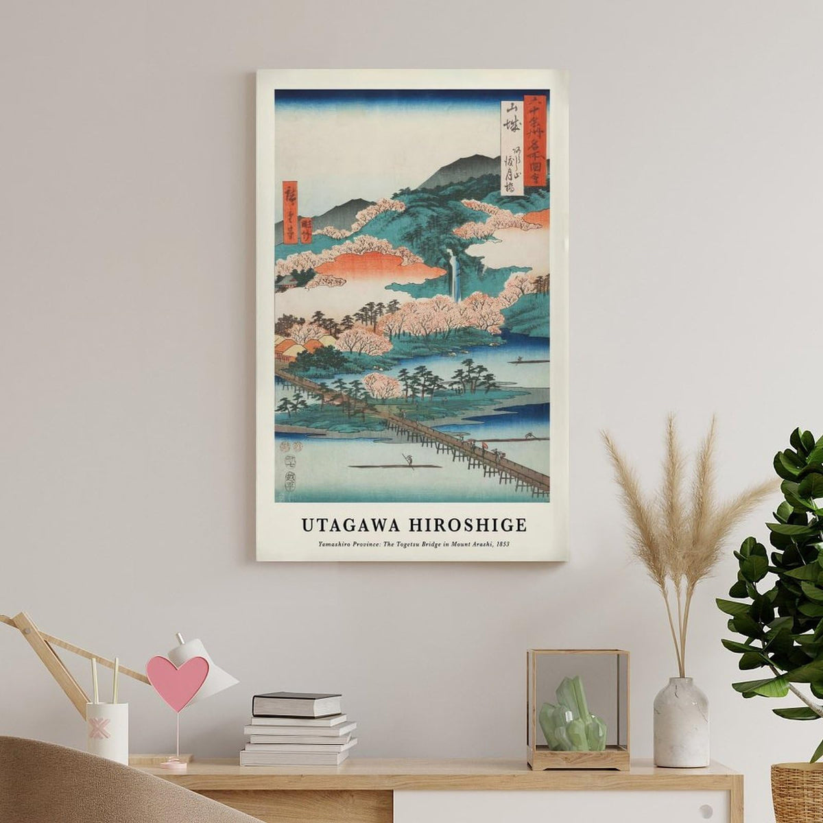 Utagawa Hiroshige Canvas Printing Wall Art Prints Posters Vintage Japanese Woodblock Landscape Togetsu Bridge Arashiyama Scenery Japandi Decor for Living Room Bedroom Office 08x12inch (style-6 / 08x12inch(20x30cm) Frame)