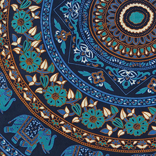 Mandala Floor Pillow Cover Meditation Cushion Seating Throw Hippie Round Colorful Decorative Bohemian Indian Pouf Ottoman Handmade Cover ONLY (32" x 32" (Pack of 1) / M1 Dark Blue)