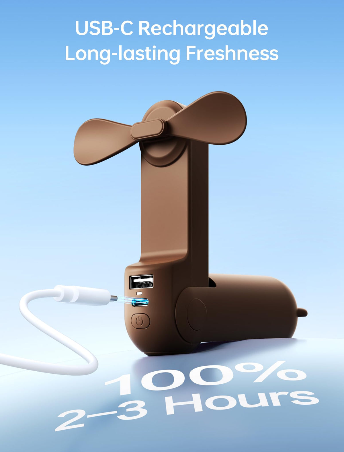 3 IN 1 Portable Fan with Power Bank & Flashlight Featured (Brown)