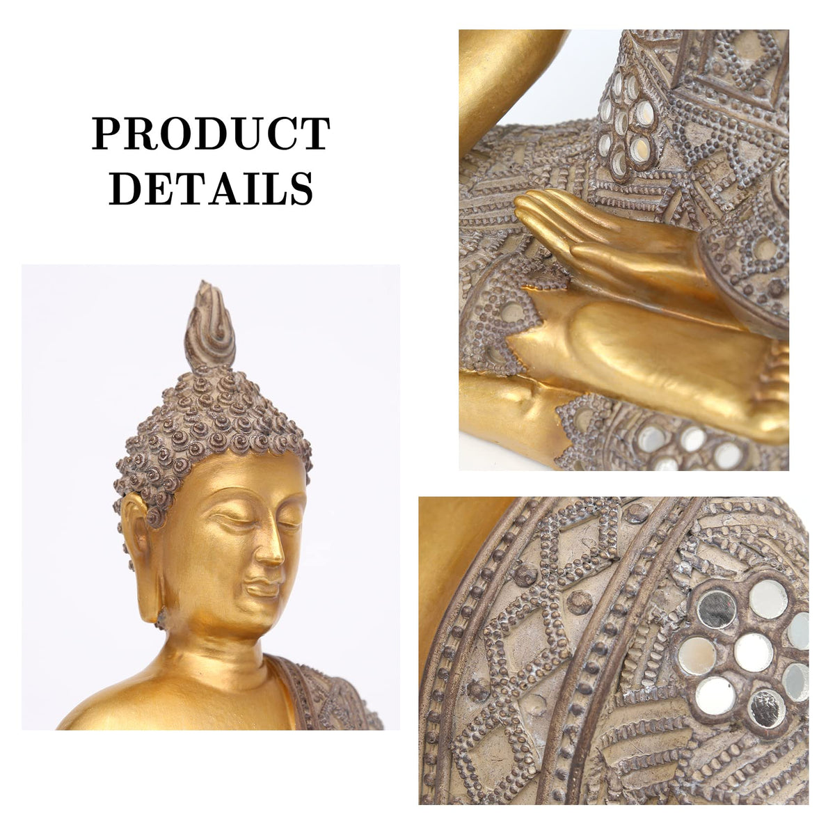 Buddha Statue for Home Decor Gold 10.4” (Gold Buddha Statue / 4.33" X 7.28" X 10.4")