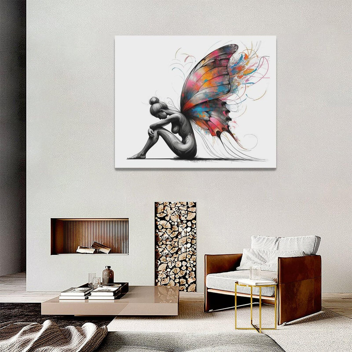 Butterfly Girl Wall Decor Colorful Butterfly Wings Pictures Canvas Wall Art Female Woman Painting Girl Room Decor Artwork Decorations Framed for Bedroom Bathroom living Room Office 20 x 16 inch (20"L x 16"W / Butterfly Wings)