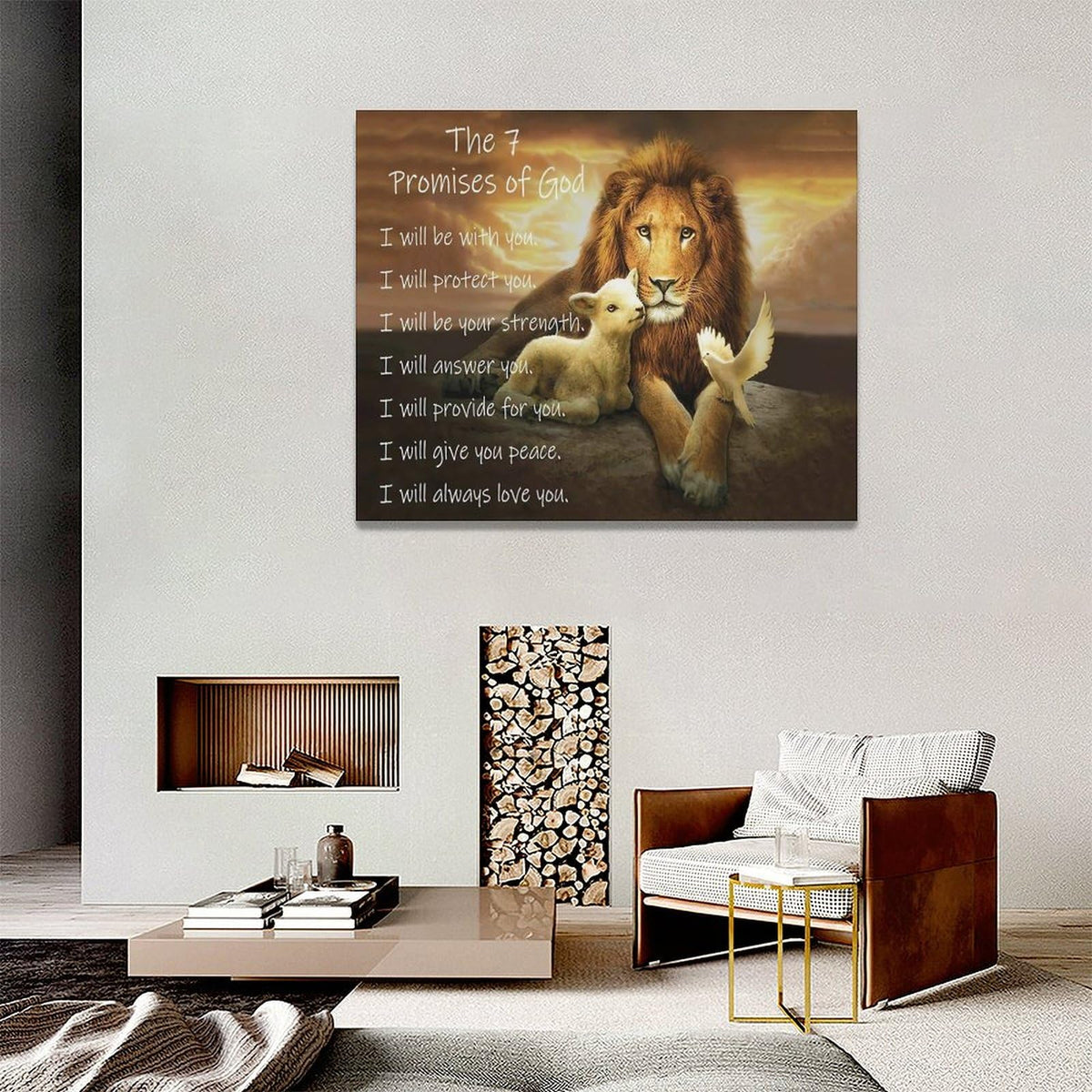 Lion of Judah Wall Art Christian Scriptures Canvas Prints Religious Lion and Dove Pictures Wall Decor the 7 Promises of God Painting Modern Artwork Home Decoration for Bedroom Living Room 20"x16" (Lion / 20"L x 16"W)