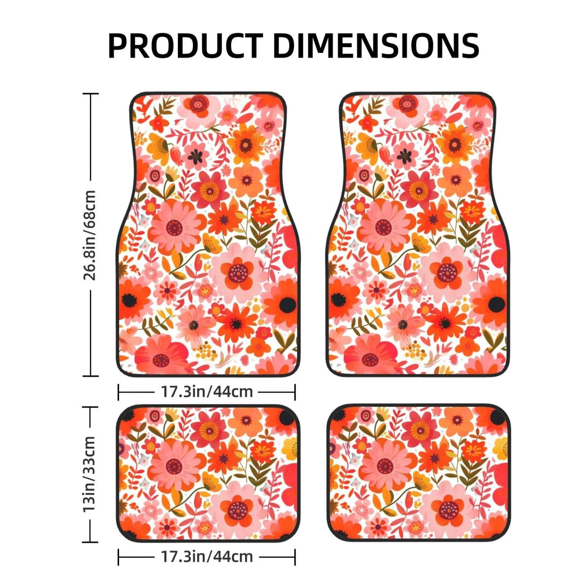 Pink Floral Car Floor Mats Full Set of 4 Non (Pink Cute Floral)