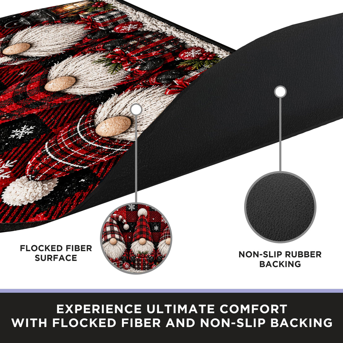 Christmas Gnome Half Round Doormat 35.4 x 23.6 Inch (Three Dwarfs / 1'11" x 2'11" (Semicircular))