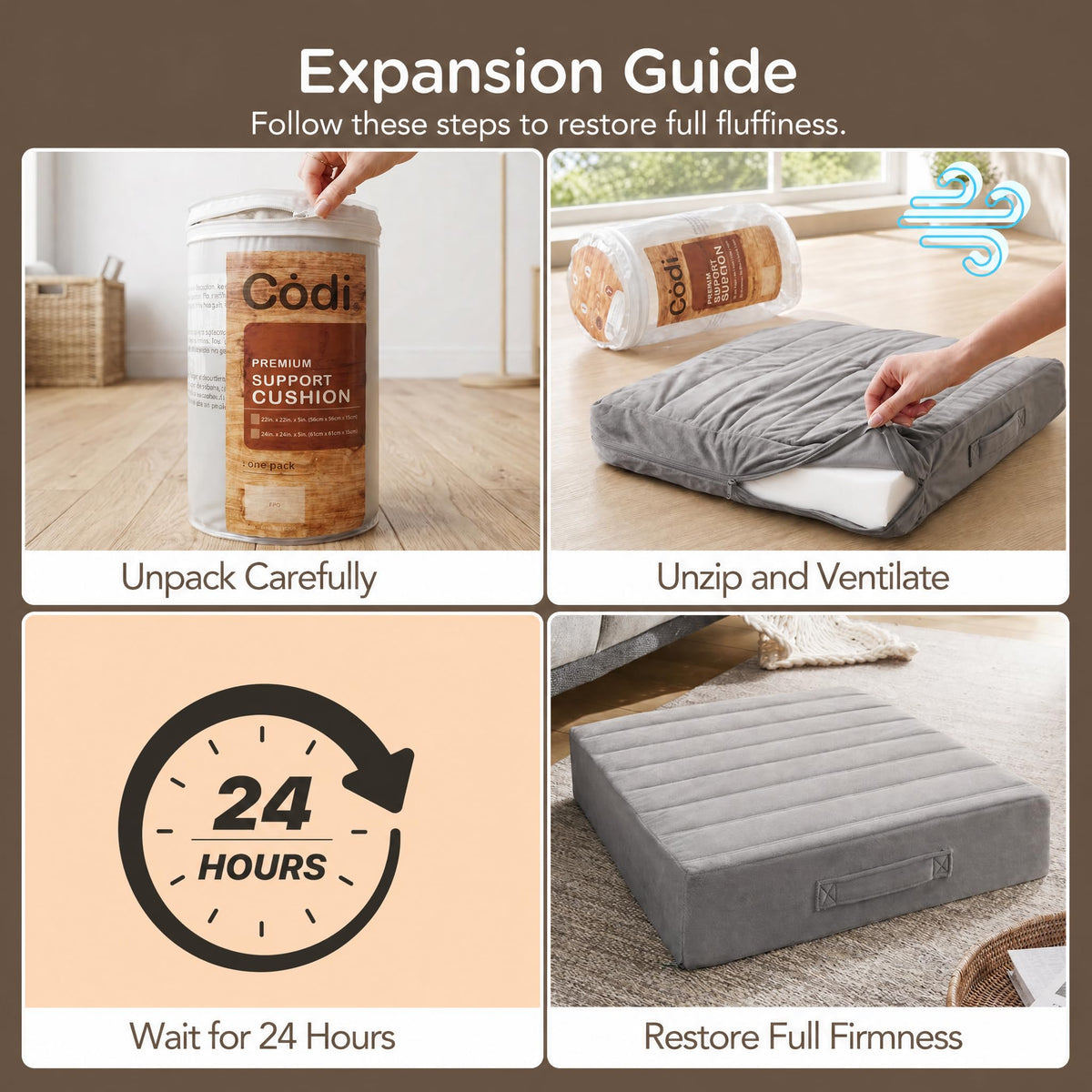 Couch Cushion Replacements (Grey / 24 Inch (Pack of 1))